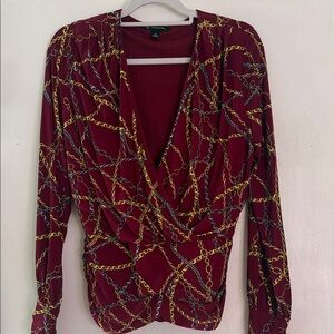 INC International Concepts Burgundy Chain-Print Top with Gold and Gray Links
